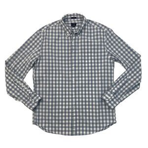 J Crew Slim Shirt Mens L Large Slate White Gingham Plaid Flex Washed Cotton